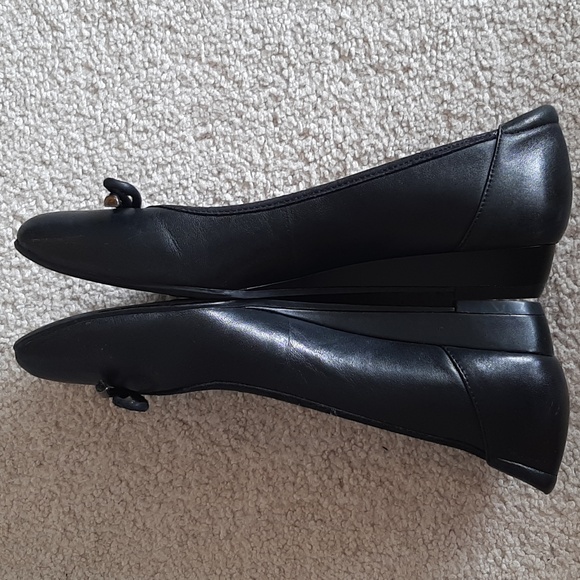 NATURALIZER "Dove" "N5 Contour" Cushioned, Square Toe, Black Leather Wedge Shoes - Picture 10 of 16